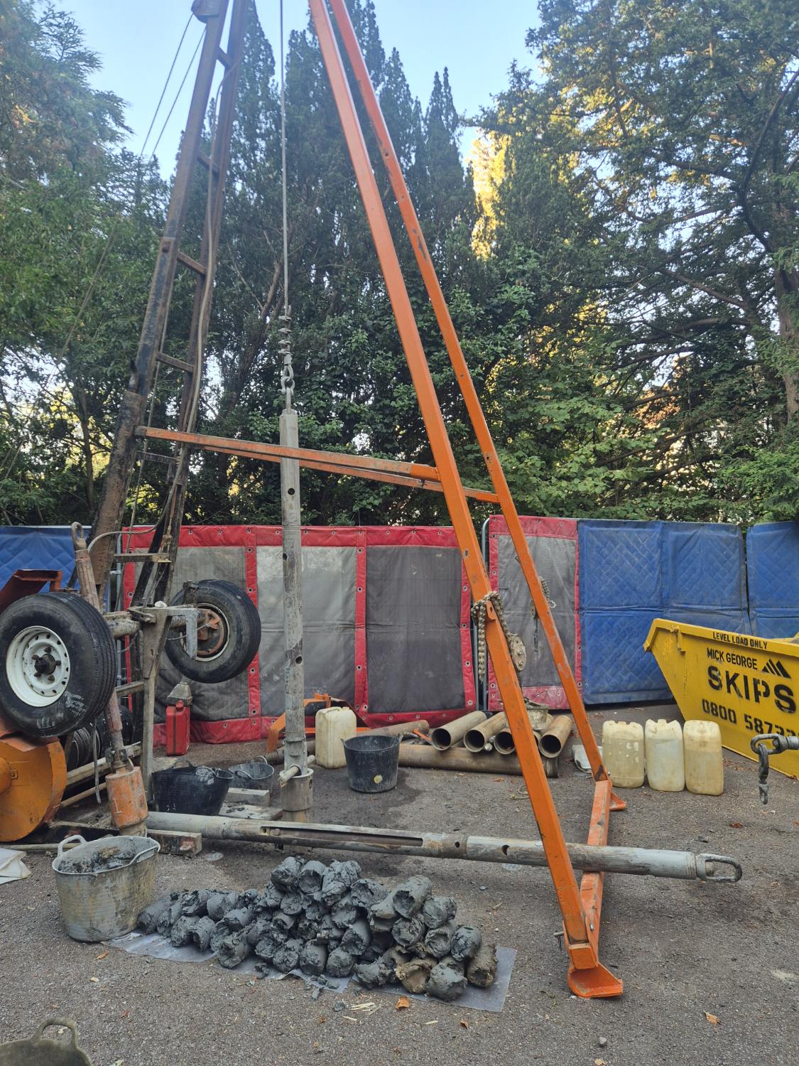 Cable percussion rig on site